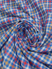 True Blue/Soft Ochre/Imperial Red/White 100% Linen Yarn-Dyed Plaid Shirt Weight Woven 56W