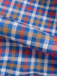 True Blue/Soft Ochre/Imperial Red/White 100% Linen Yarn-Dyed Plaid Shirt Weight Woven 56W