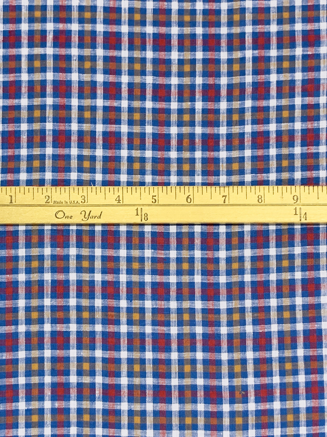 True Blue/Soft Ochre/Imperial Red/White 100% Linen Yarn-Dyed Plaid Shirt Weight Woven 56W
