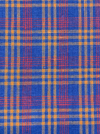 Sapphire/Apricot/Fiery Rose 100% Linen Yarn-Dyed Plaid Shirt Weight Woven 56W