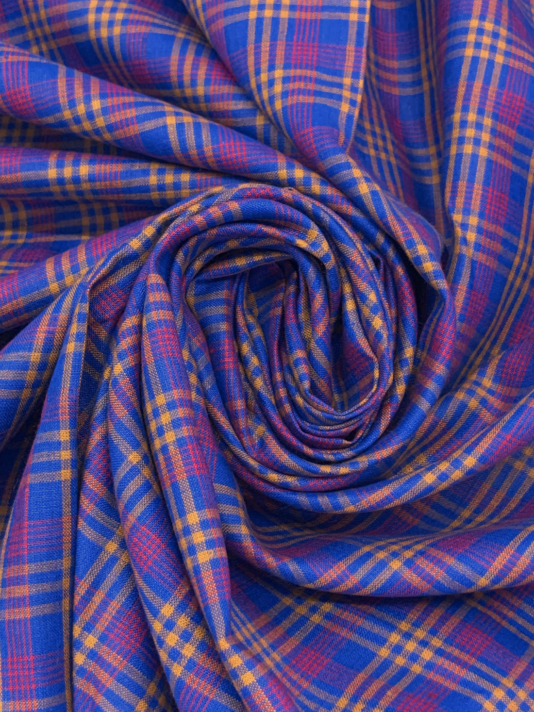 Sapphire/Apricot/Fiery Rose 100% Linen Yarn-Dyed Plaid Shirt Weight Woven 56W