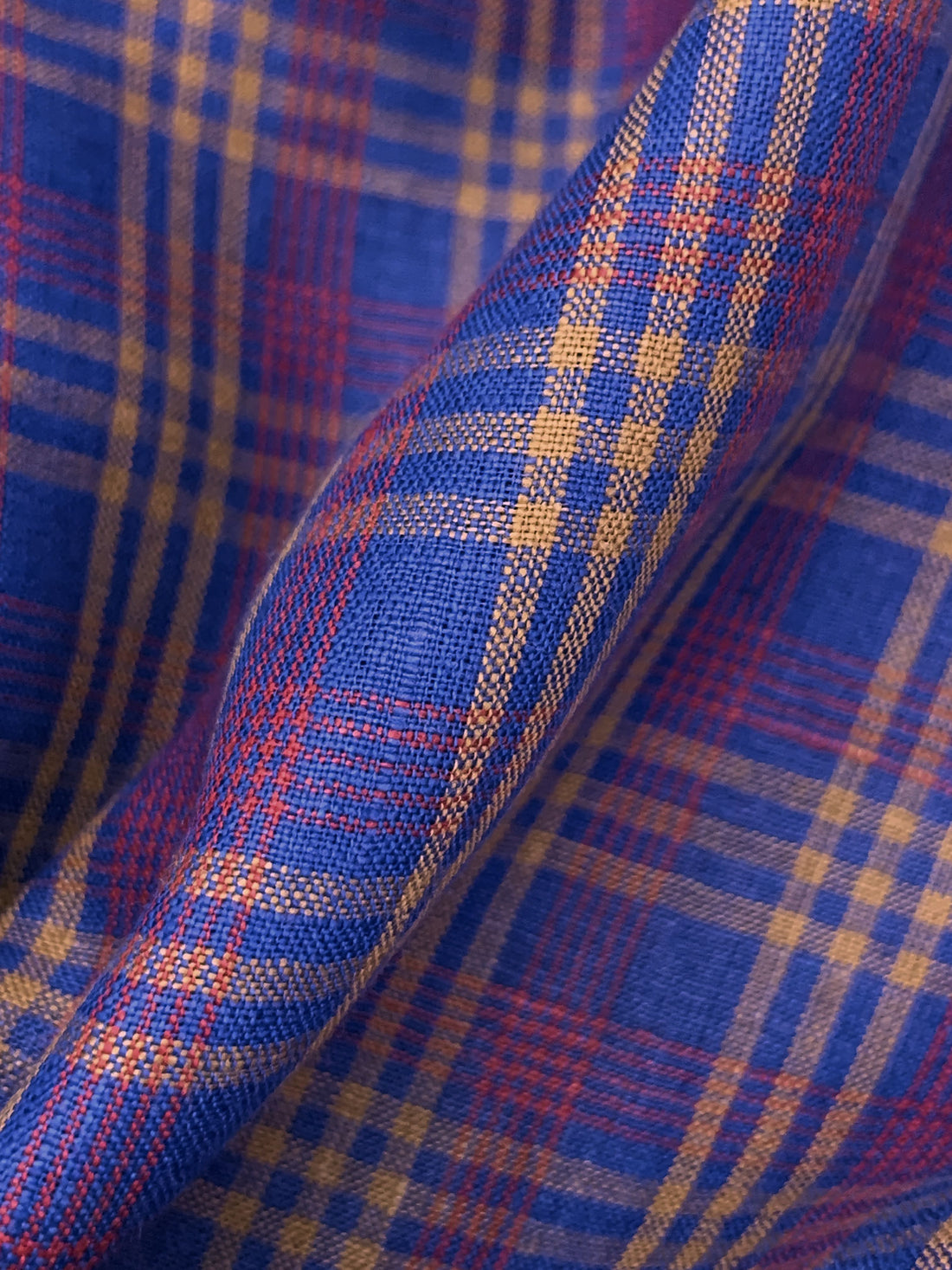 Sapphire/Apricot/Fiery Rose 100% Linen Yarn-Dyed Plaid Shirt Weight Woven 56W