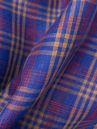 Sapphire/Apricot/Fiery Rose 100% Linen Yarn-Dyed Plaid Shirt Weight Woven 56W