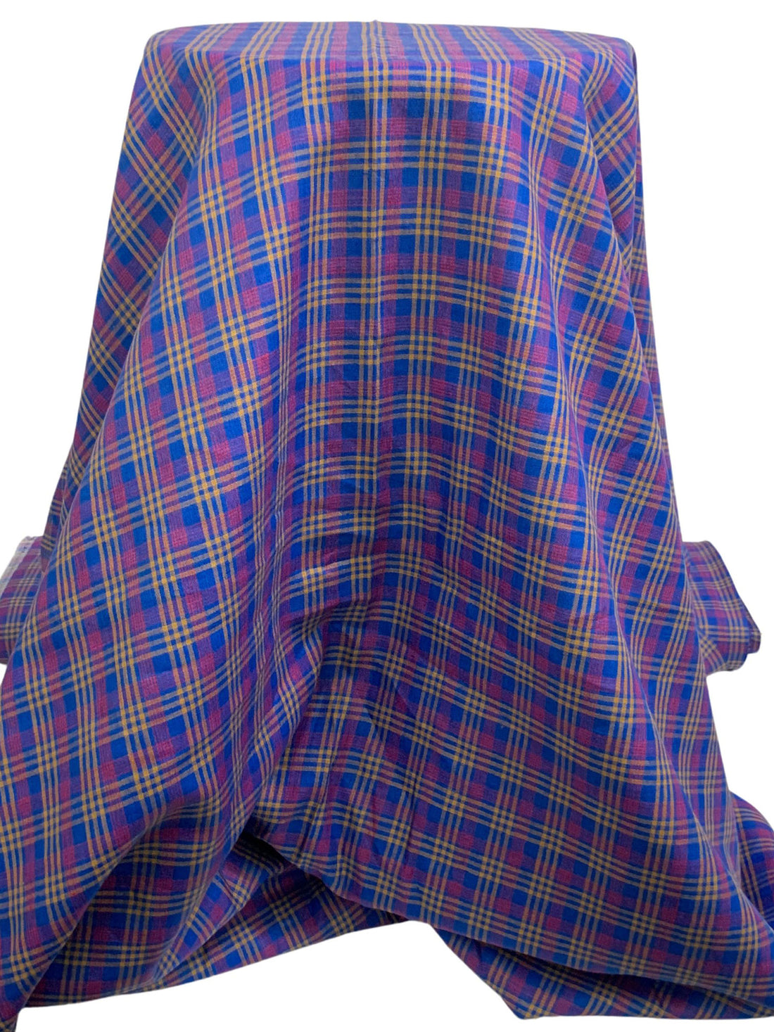 Sapphire/Apricot/Fiery Rose 100% Linen Yarn-Dyed Plaid Shirt Weight Woven 56W