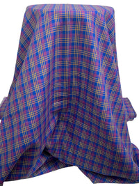 Sapphire/Apricot/Fiery Rose 100% Linen Yarn-Dyed Plaid Shirt Weight Woven 56W
