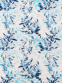 White/Dark Denim/Seafoam Blue 100% Linen Leaves Print Shirt Weight Woven 56W