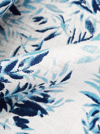 White/Dark Denim/Seafoam Blue 100% Linen Leaves Print Shirt Weight Woven 56W