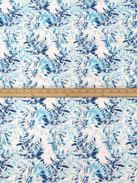White/Dark Denim/Seafoam Blue 100% Linen Leaves Print Shirt Weight Woven 56W