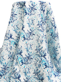 White/Dark Denim/Seafoam Blue 100% Linen Leaves Print Shirt Weight Woven 56W