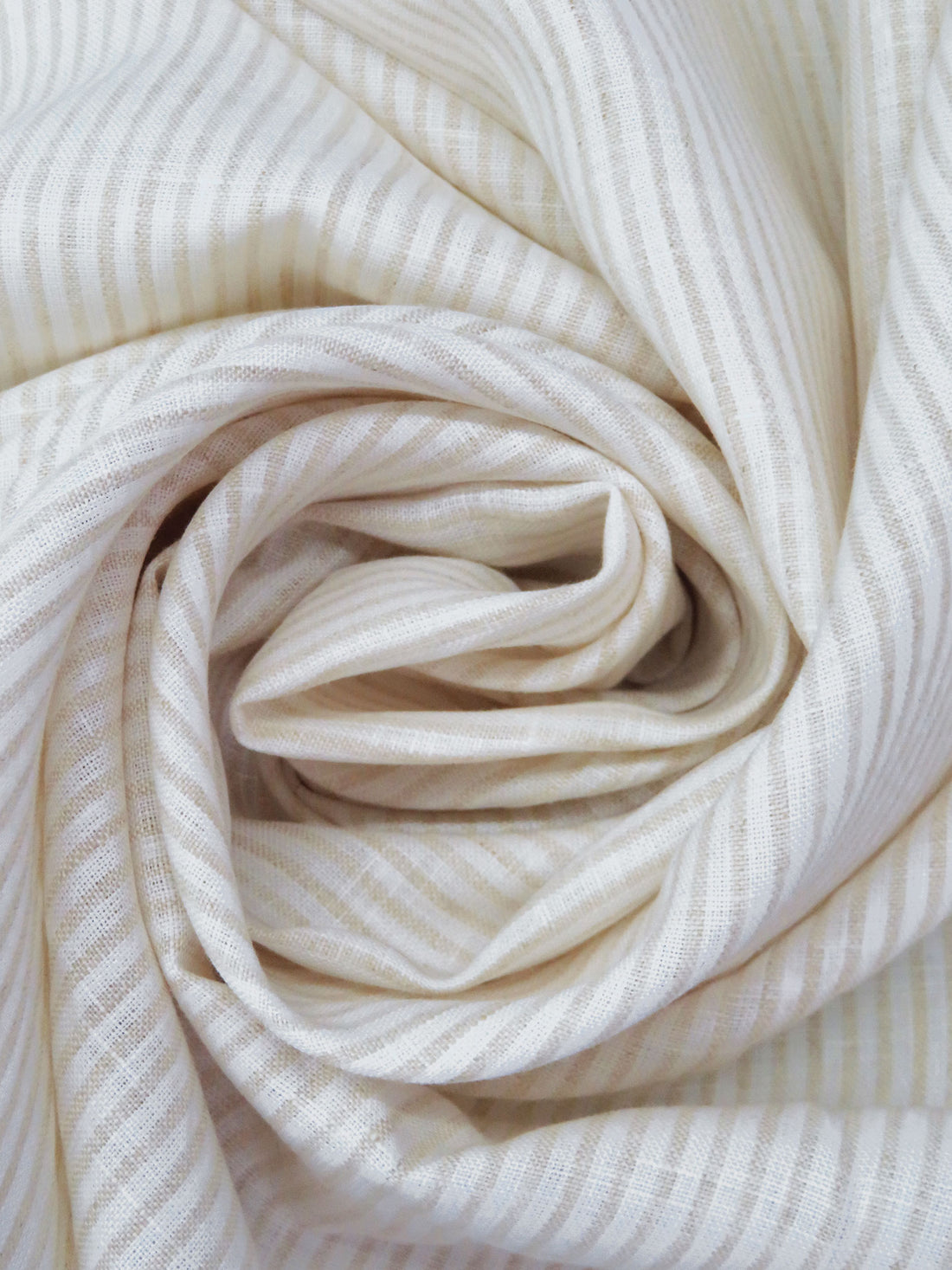 Light Sand/White 100% Linen Small Vertical Stripe Weave Shirt Weight Woven 56W