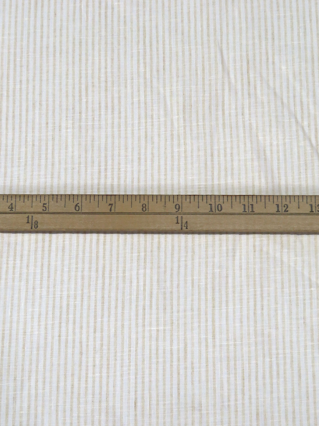 Light Sand/White 100% Linen Small Vertical Stripe Weave Shirt Weight Woven 56W