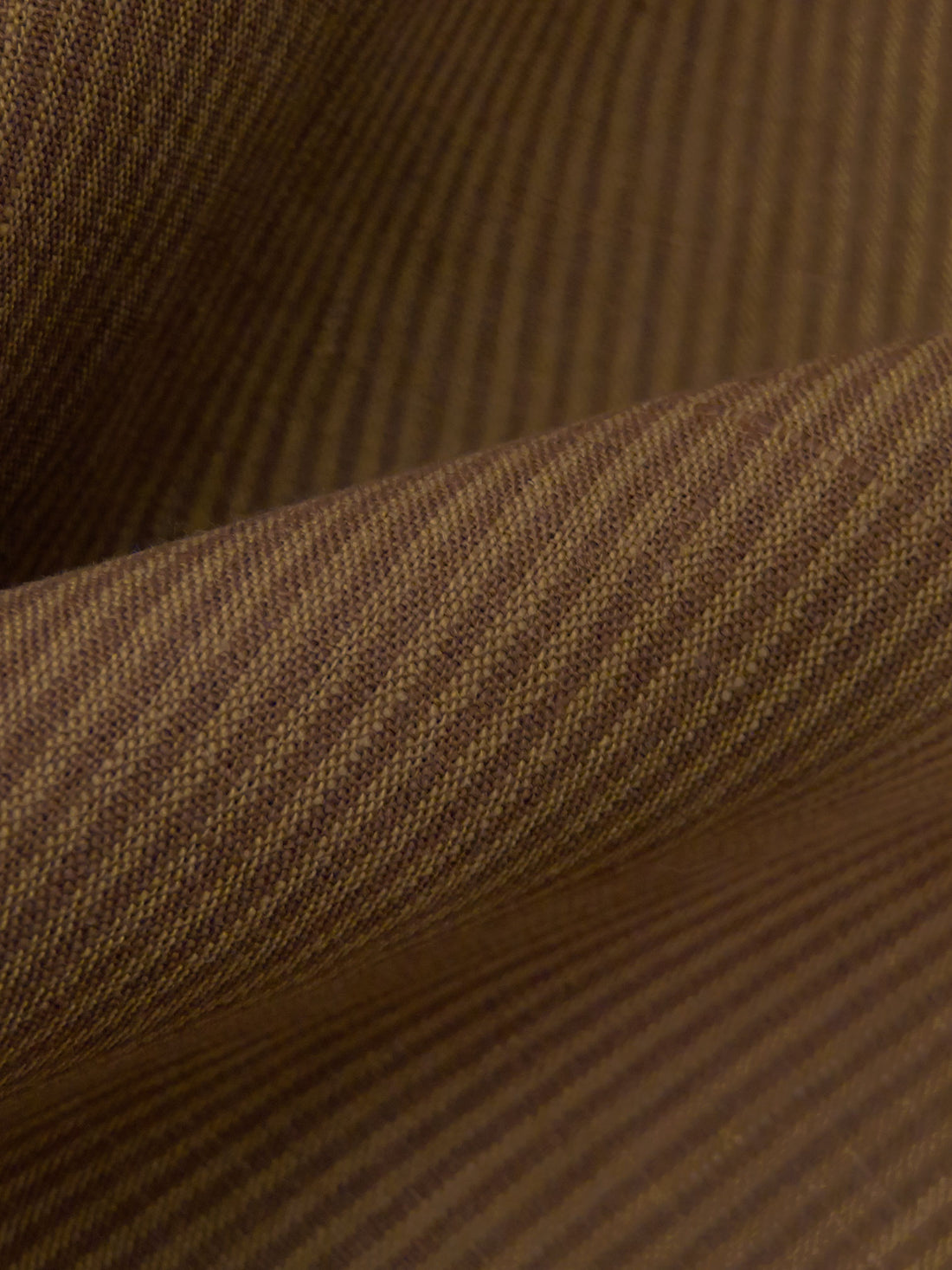 Chocolate/Muted Field Drab 100% Linen Small Vertical Stripe Weave Suiting 58W