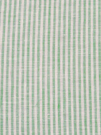 Middle Green/Off-White 100% Linen Small Vertical Stripe Weave Shirt Weight Woven 56W