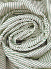 Middle Green/Off-White 100% Linen Small Vertical Stripe Weave Shirt Weight Woven 56W
