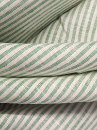 Middle Green/Off-White 100% Linen Small Vertical Stripe Weave Shirt Weight Woven 56W