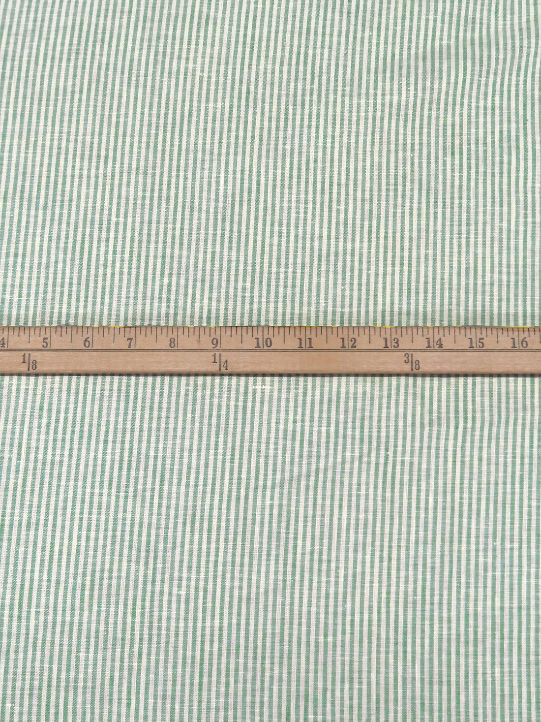 Middle Green/Off-White 100% Linen Small Vertical Stripe Weave Shirt Weight Woven 56W