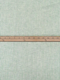 Middle Green/Off-White 100% Linen Small Vertical Stripe Weave Shirt Weight Woven 56W