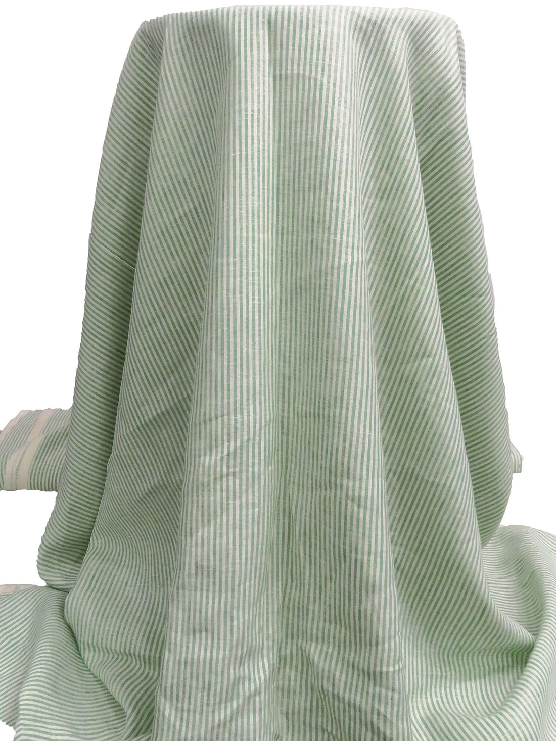 Middle Green/Off-White 100% Linen Small Vertical Stripe Weave Shirt Weight Woven 56W