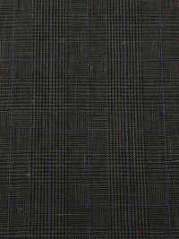 Gray/Black/Cobalt Blue 100% Linen Yarn-Dyed Plaid Shirt Weight Woven 58W