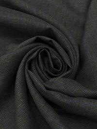 Gray/Black/Cobalt Blue 100% Linen Yarn-Dyed Plaid Shirt Weight Woven 58W