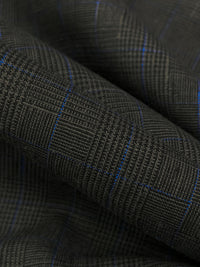 Gray/Black/Cobalt Blue 100% Linen Yarn-Dyed Plaid Shirt Weight Woven 58W