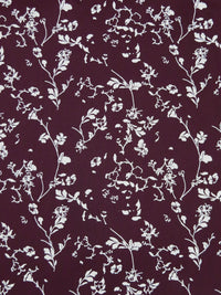 Dark Old Mauve/White 100% Cotton Floral Stem Silhouette Print Sateen Shirting 58W