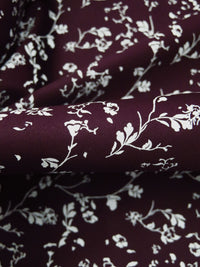 Dark Old Mauve/White 100% Cotton Floral Stem Silhouette Print Sateen Shirting 58W
