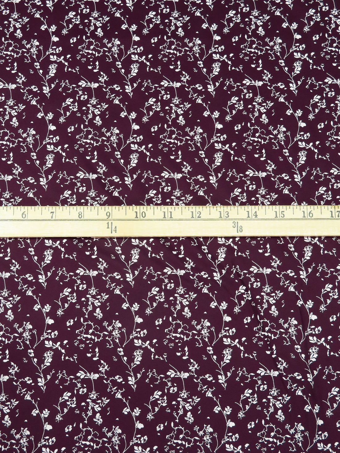 Dark Old Mauve/White 100% Cotton Floral Stem Silhouette Print Sateen Shirting 58W