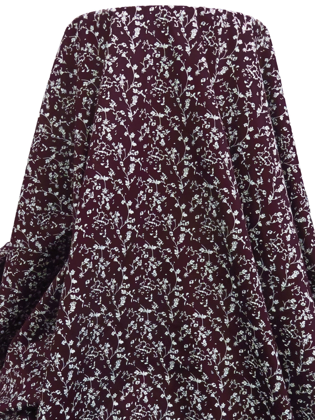 Dark Old Mauve/White 100% Cotton Floral Stem Silhouette Print Sateen Shirting 58W