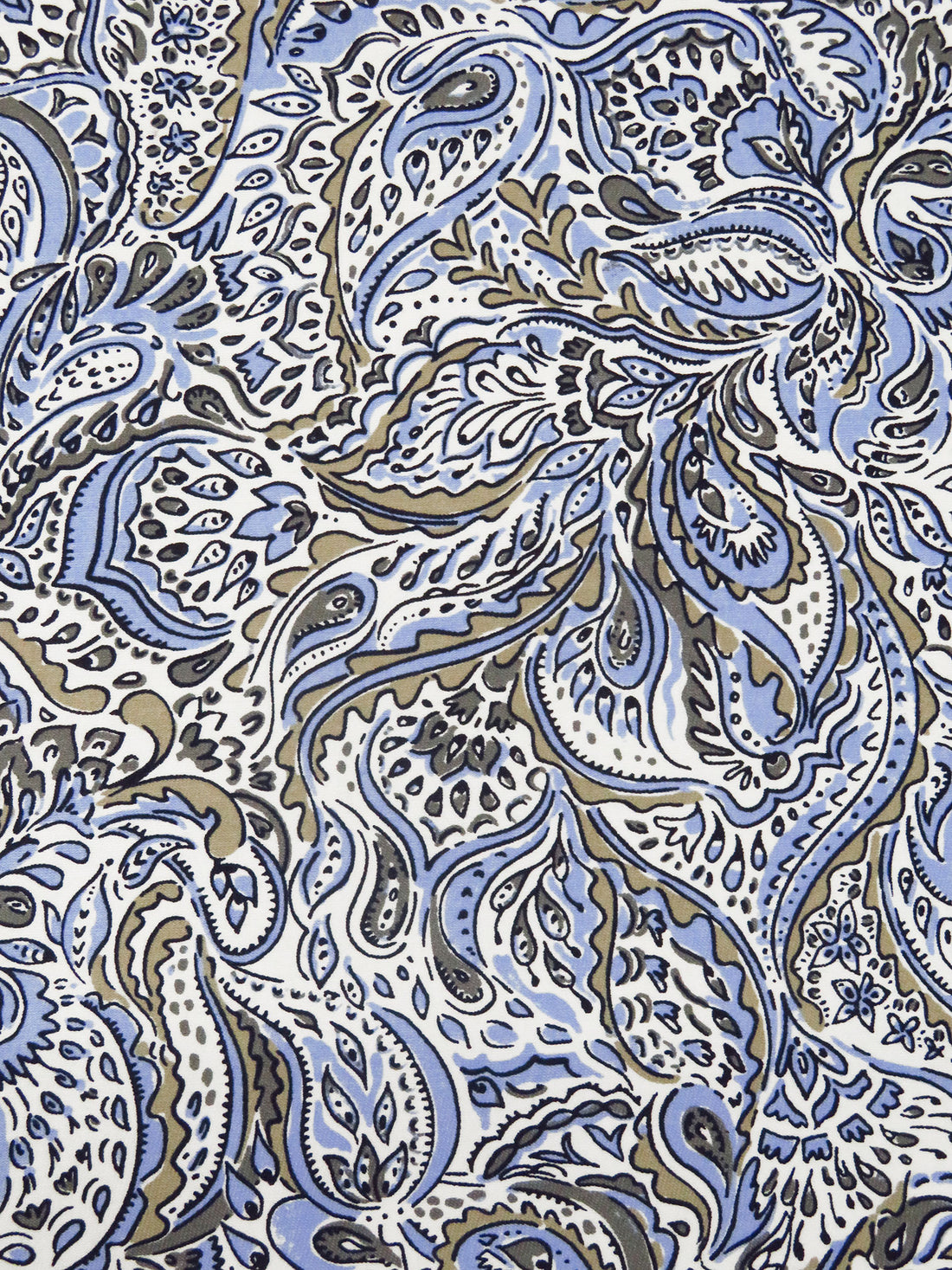 White/Light Cobalt/Black/Multi Cotton/Lycra Busy Folk Floral Paisley Print Stretch Sateen Shirting 54W