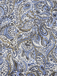 White/Light Cobalt/Black/Multi Cotton/Lycra Busy Folk Floral Paisley Print Stretch Sateen Shirting 54W