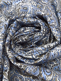 White/Light Cobalt/Black/Multi Cotton/Lycra Busy Folk Floral Paisley Print Stretch Sateen Shirting 54W