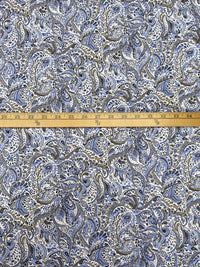 White/Light Cobalt/Black/Multi Cotton/Lycra Busy Folk Floral Paisley Print Stretch Sateen Shirting 54W