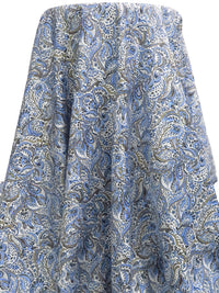 White/Light Cobalt/Black/Multi Cotton/Lycra Busy Folk Floral Paisley Print Stretch Sateen Shirting 54W