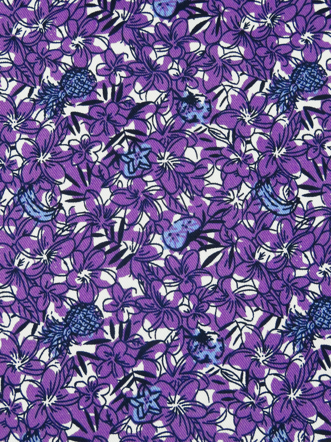 Cadmium Violet/White/Jordy Blue/Multi Cotton/Lycra Floral & Tropical Fruit Print Stretch Twill Shirt Weight Woven 54W