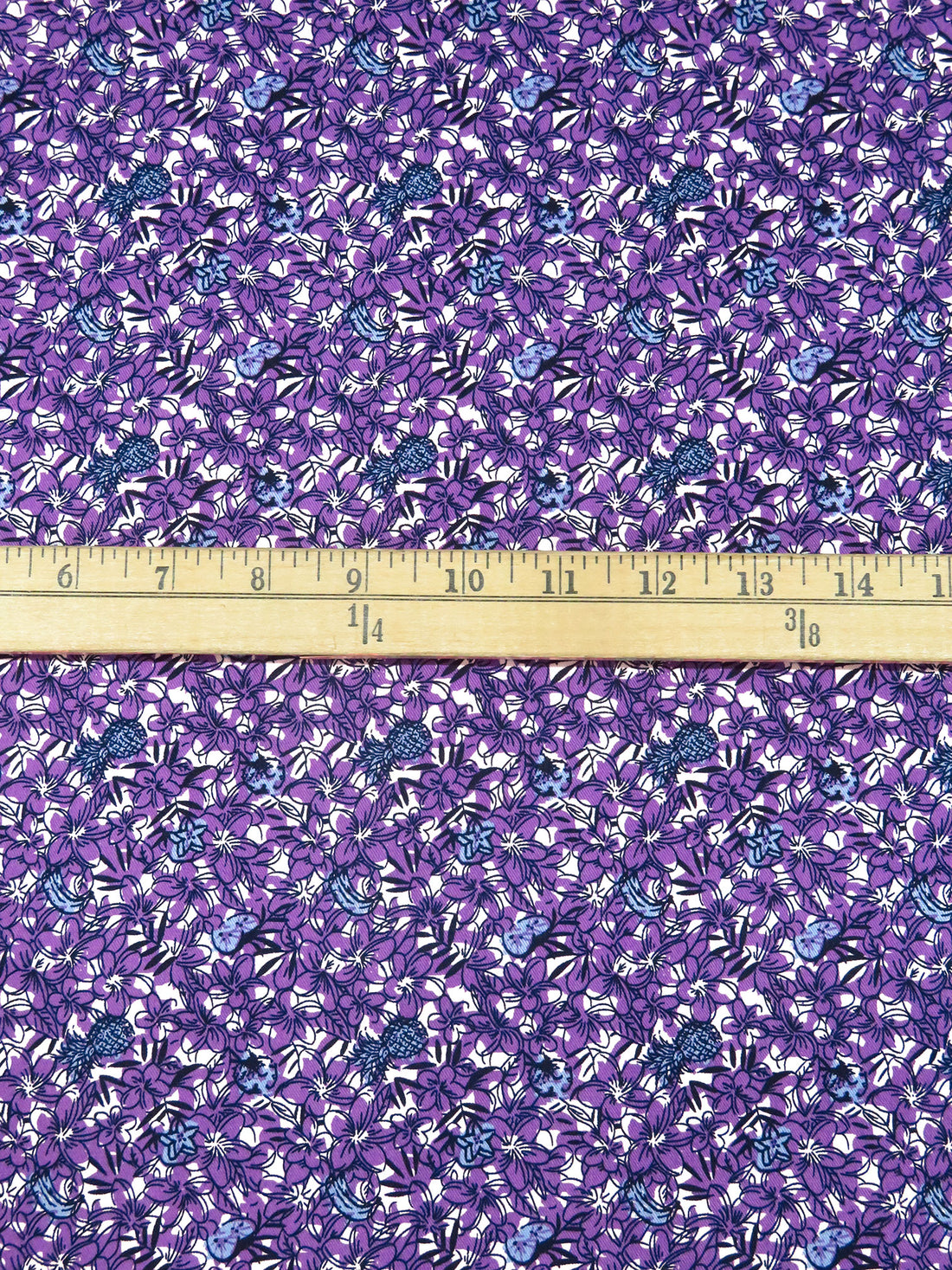 Cadmium Violet/White/Jordy Blue/Multi Cotton/Lycra Floral & Tropical Fruit Print Stretch Twill Shirt Weight Woven 54W