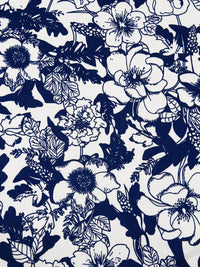 White/Midnight Navy Cotton/Lycra Floral Print Stretch Twill Shirt Weight Woven 57W