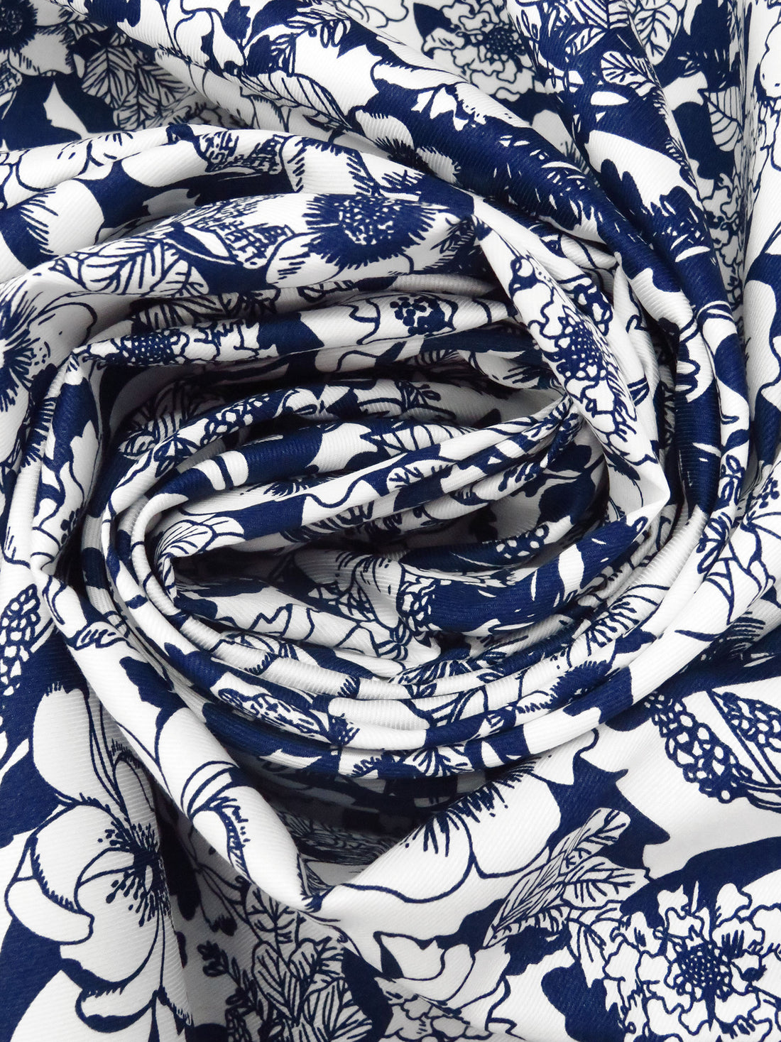 White/Midnight Navy Cotton/Lycra Floral Print Stretch Twill Shirt Weight Woven 57W