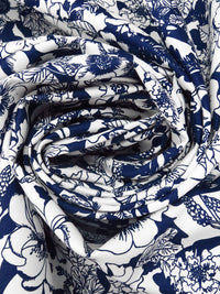 White/Midnight Navy Cotton/Lycra Floral Print Stretch Twill Shirt Weight Woven 57W