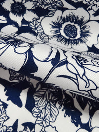 White/Midnight Navy Cotton/Lycra Floral Print Stretch Twill Shirt Weight Woven 57W