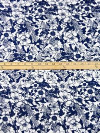 White/Midnight Navy Cotton/Lycra Floral Print Stretch Twill Shirt Weight Woven 57W