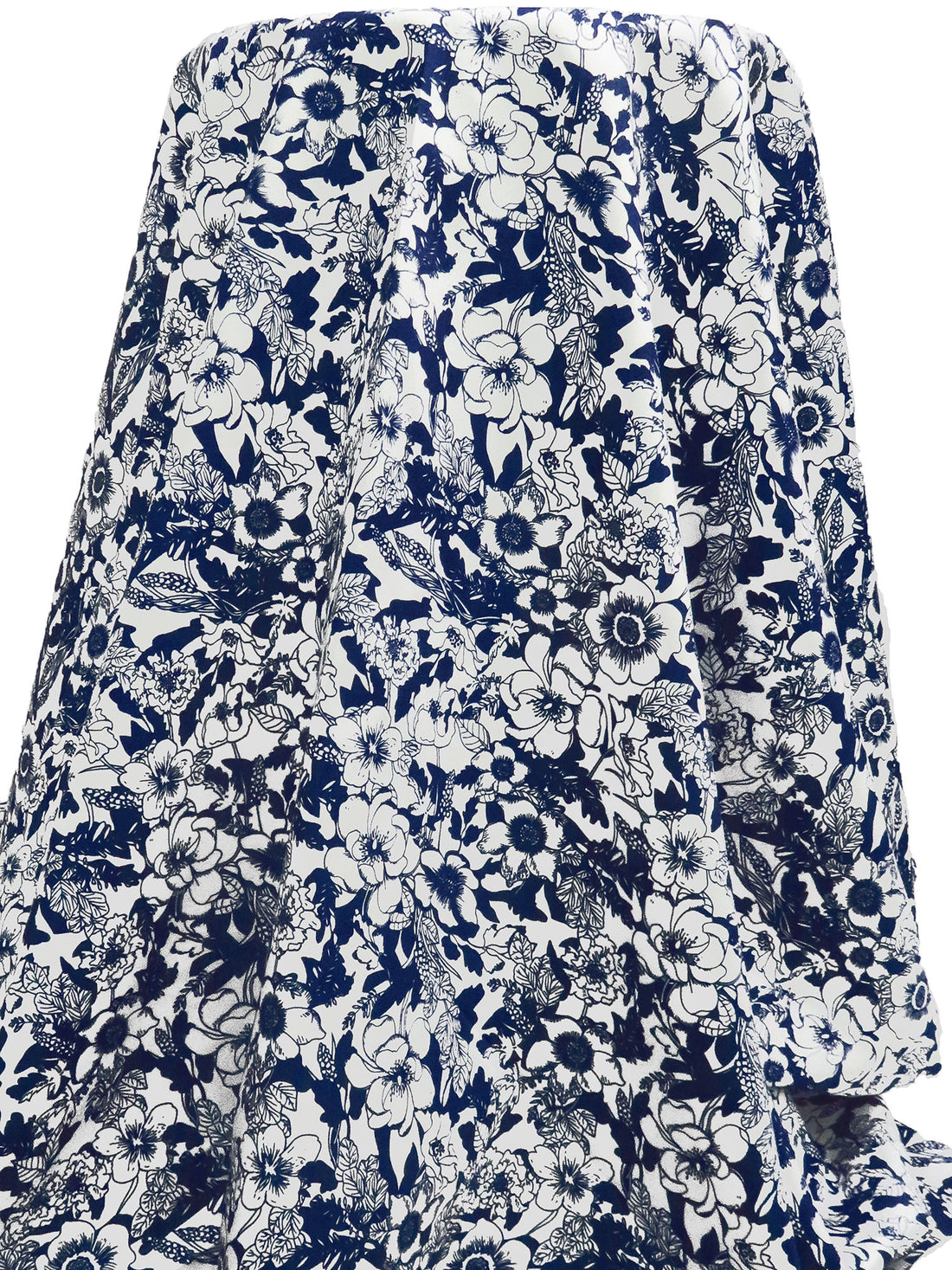 White/Midnight Navy Cotton/Lycra Floral Print Stretch Twill Shirt Weight Woven 57W