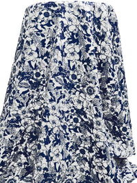 White/Midnight Navy Cotton/Lycra Floral Print Stretch Twill Shirt Weight Woven 57W