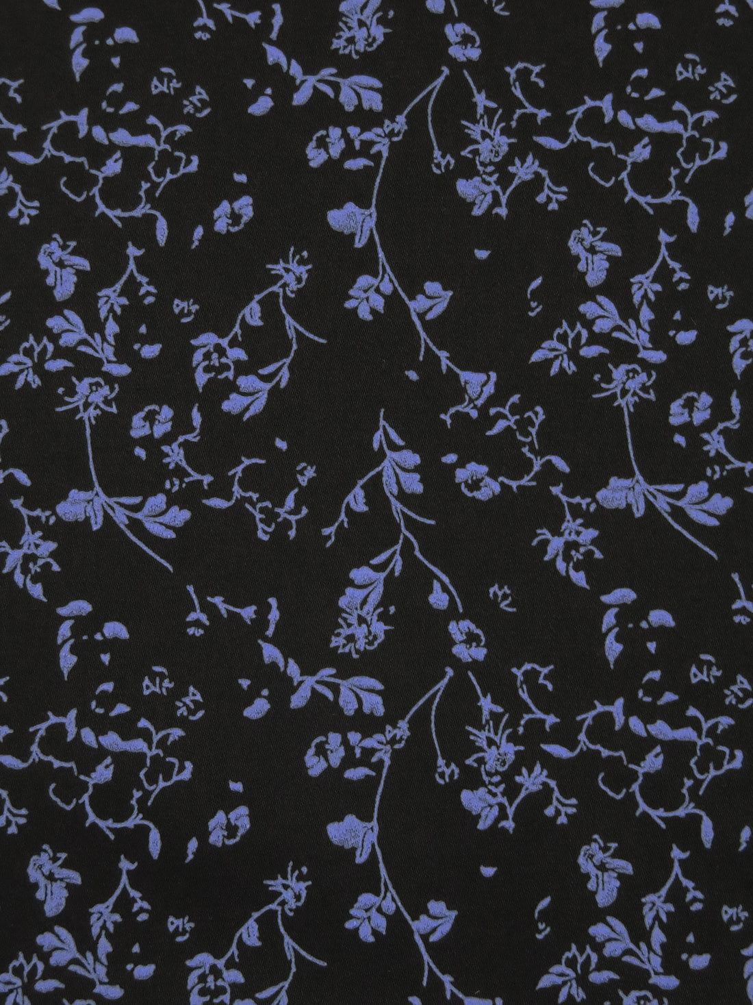 Black/Dark Cornflower Blue 100% Cotton Floral Stem Silhouette Print Sateen Shirting 60W