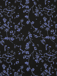 Black/Dark Cornflower Blue 100% Cotton Floral Stem Silhouette Print Sateen Shirting 60W