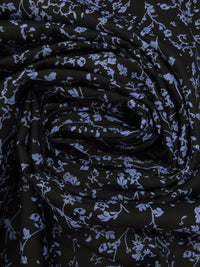 Black/Dark Cornflower Blue 100% Cotton Floral Stem Silhouette Print Sateen Shirting 60W