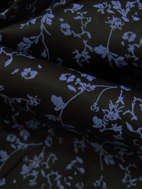 Black/Dark Cornflower Blue 100% Cotton Floral Stem Silhouette Print Sateen Shirting 60W
