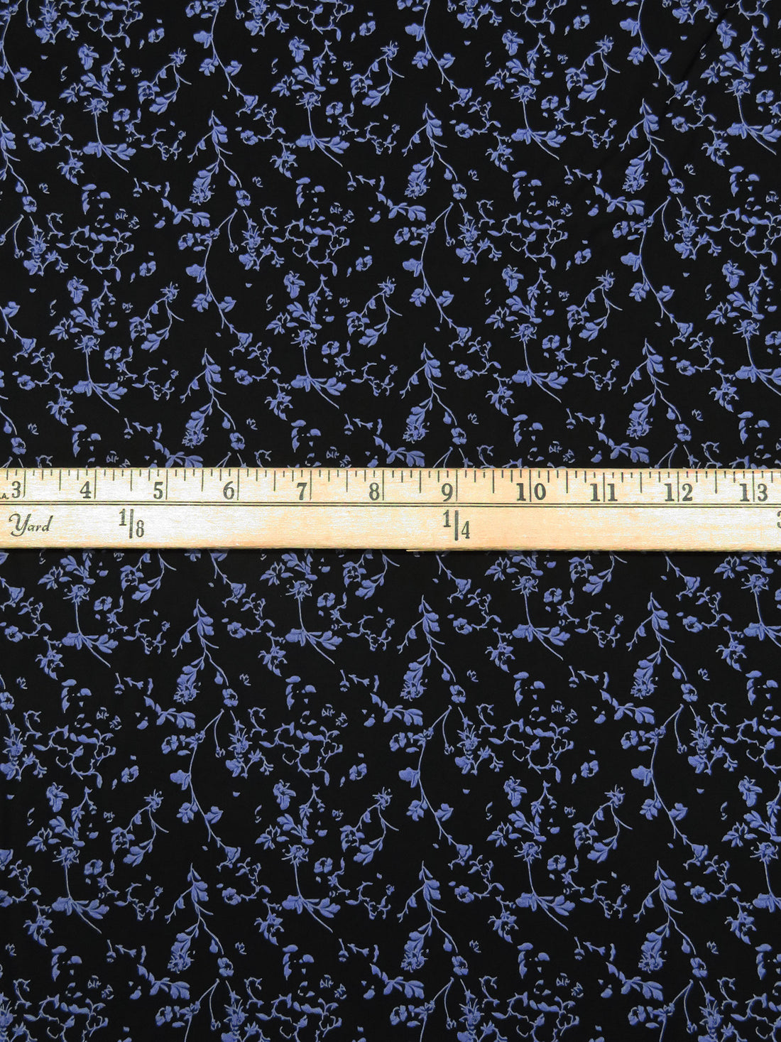 Black/Dark Cornflower Blue 100% Cotton Floral Stem Silhouette Print Sateen Shirting 60W