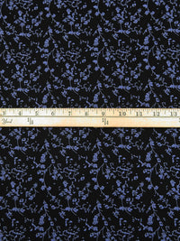 Black/Dark Cornflower Blue 100% Cotton Floral Stem Silhouette Print Sateen Shirting 60W