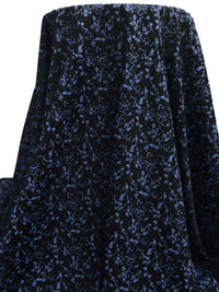 Black/Dark Cornflower Blue 100% Cotton Floral Stem Silhouette Print Sateen Shirting 60W